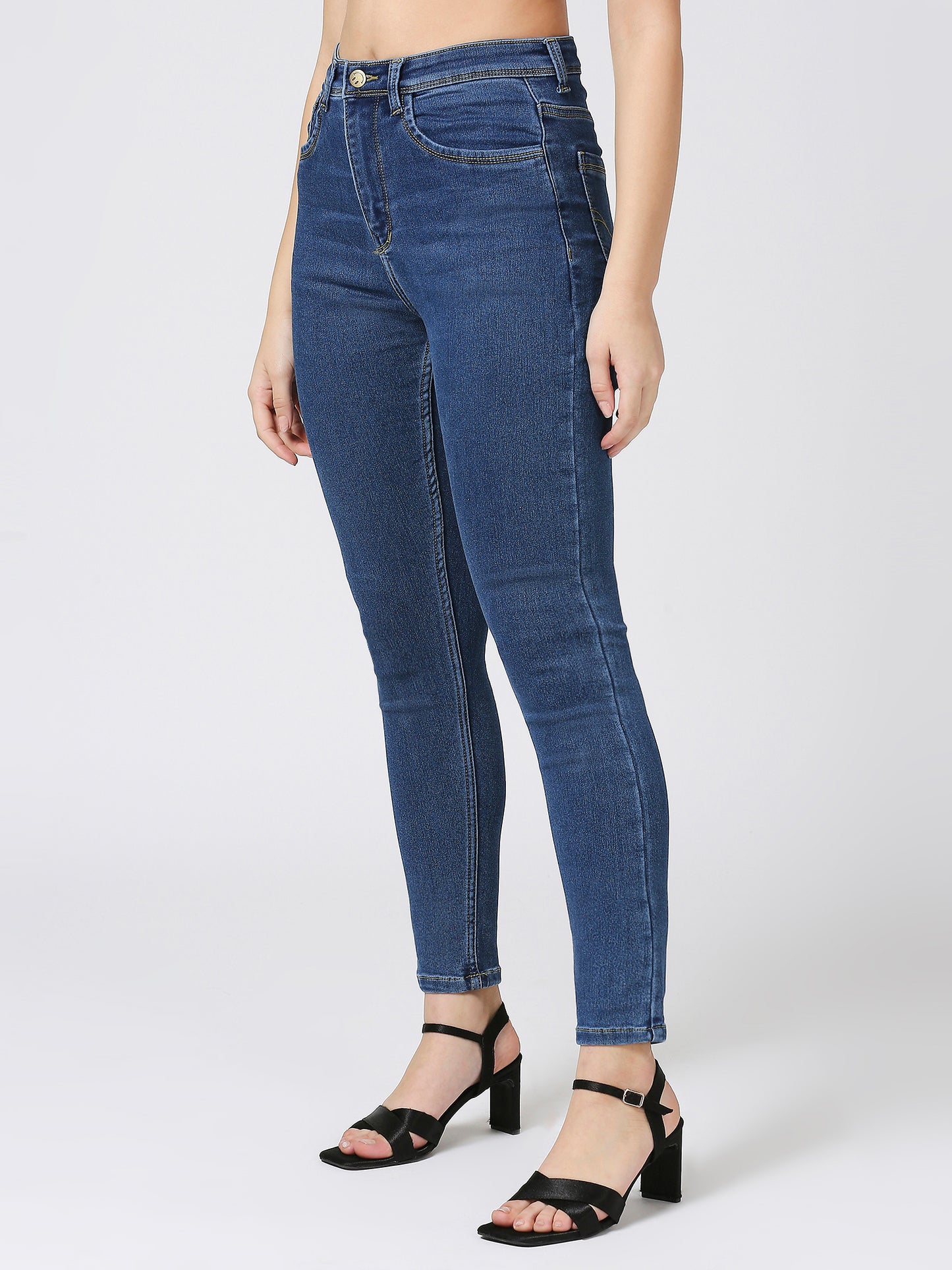 Cefalu®️ Mid Blue High Waist Skinny Fit Jeans For Women