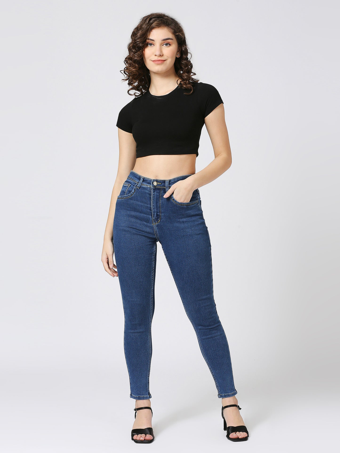 Cefalu®️ Mid Blue High Waist Skinny Fit Jeans For Women