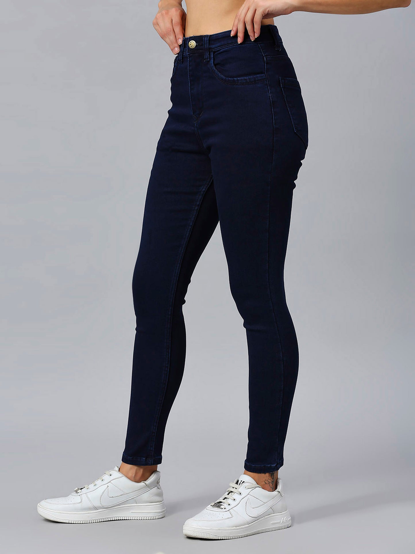 Cefalu®️ Dark Blue High Waist Skinny Fit Jeans For Women