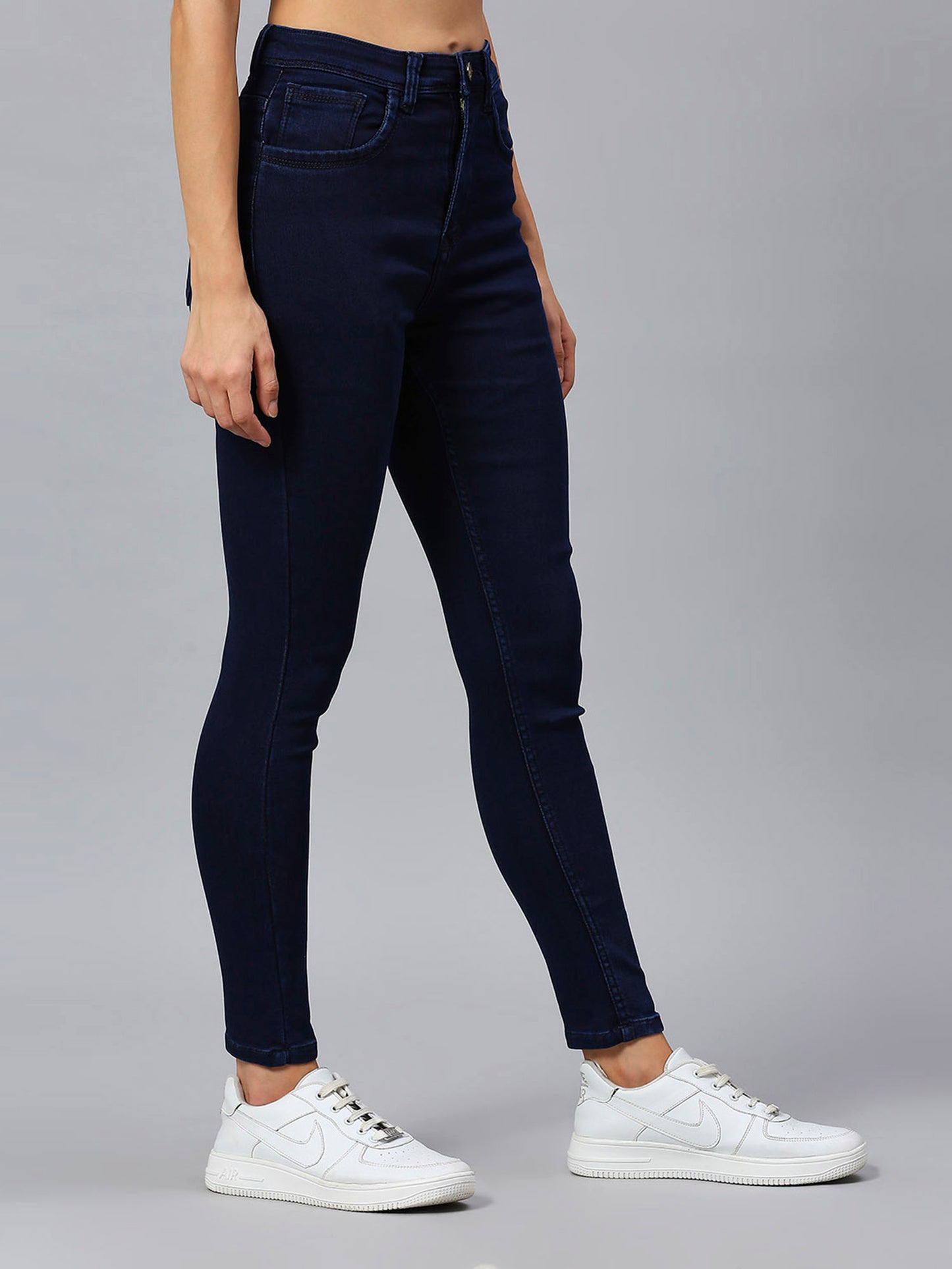 Cefalu®️ Dark Blue High Waist Skinny Fit Jeans For Women