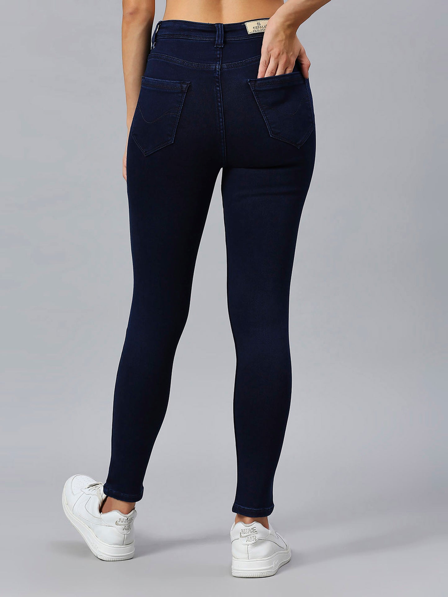 Cefalu®️ Dark Blue High Waist Skinny Fit Jeans For Women