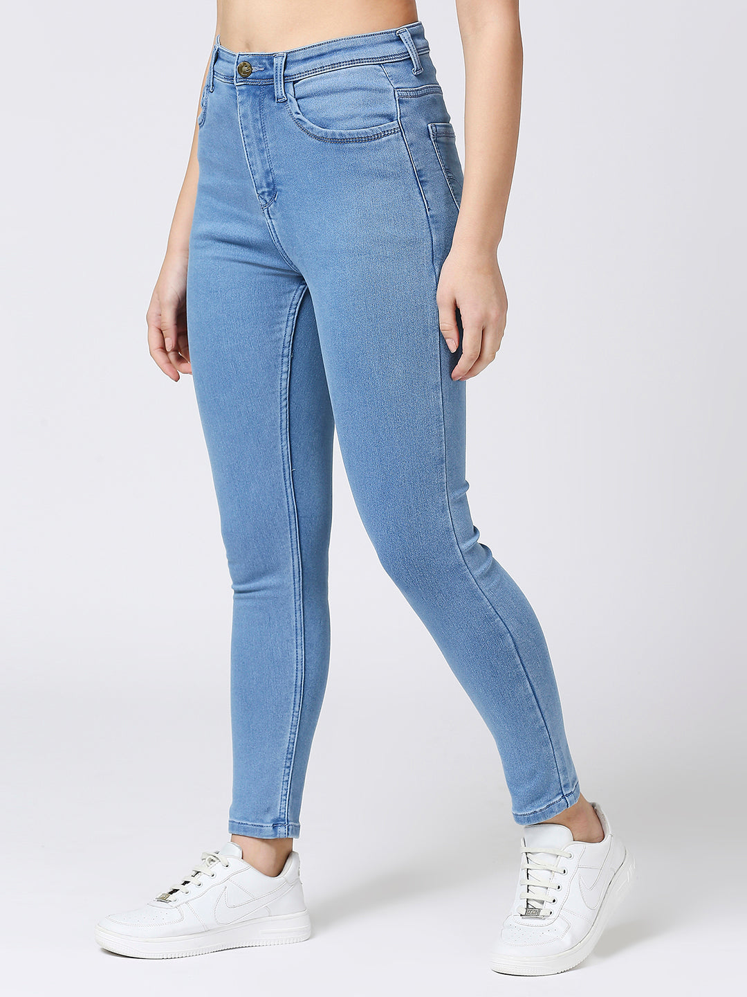 Cefalu®️ Light Blue High Waist Skinny Fit Jeans For Women