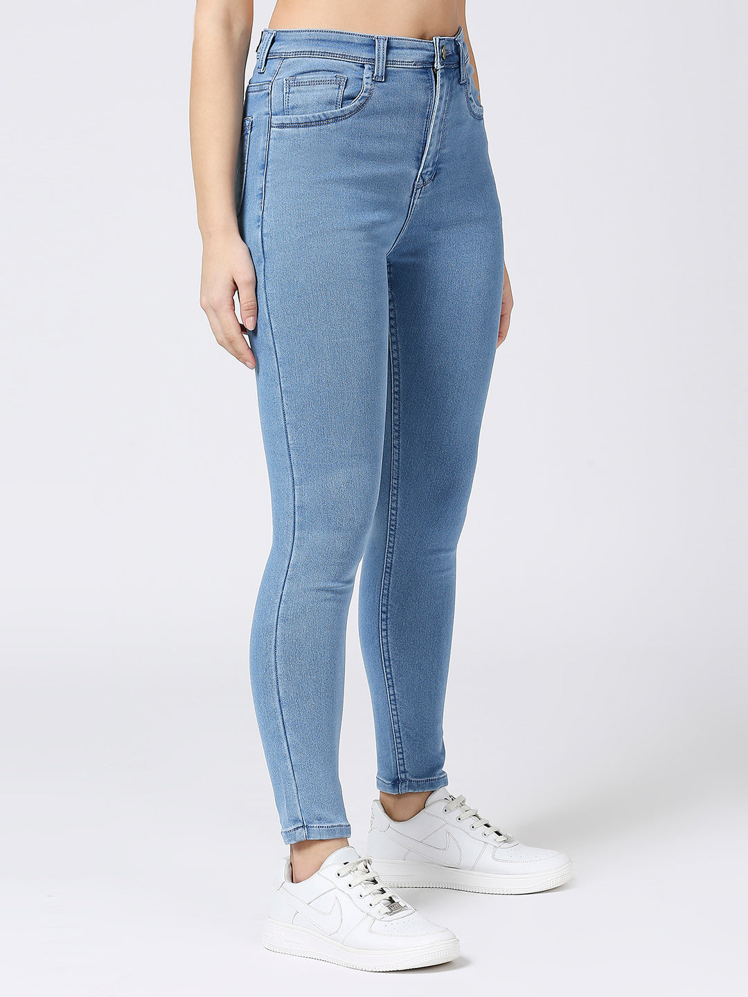 Cefalu®️ Light Blue High Waist Skinny Fit Jeans For Women