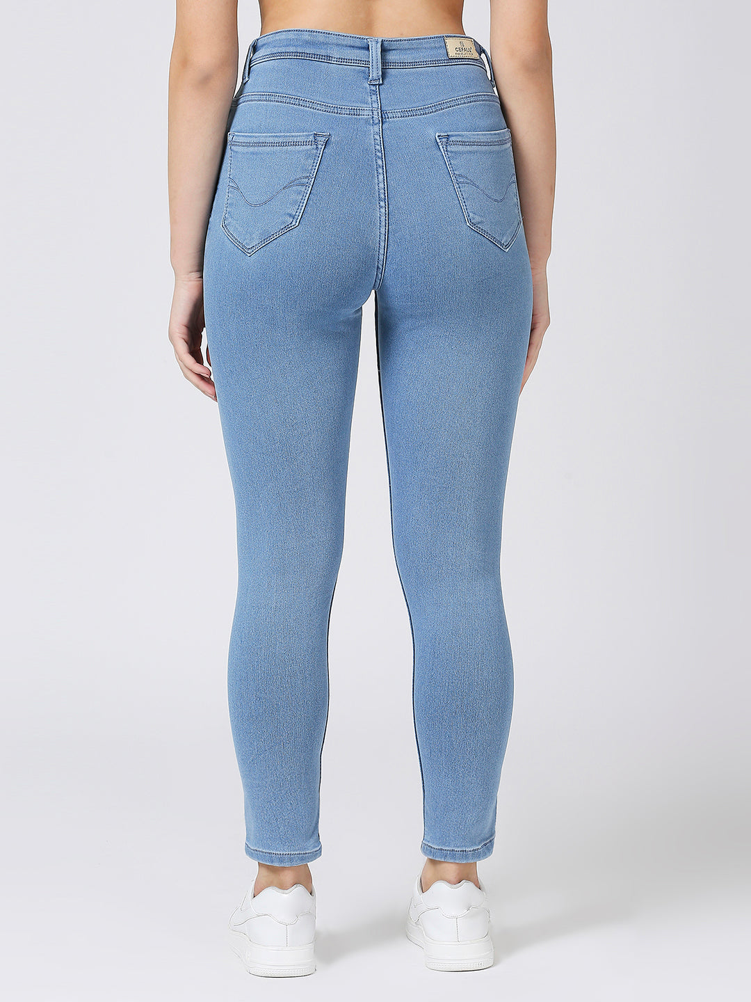 Cefalu®️ Light Blue High Waist Skinny Fit Jeans For Women