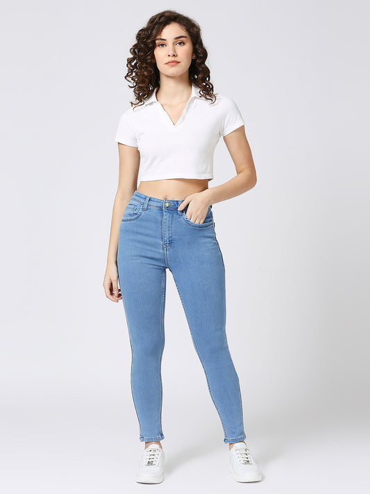 Cefalu Light Blue High Waist Skinny Fit Jeans For Women