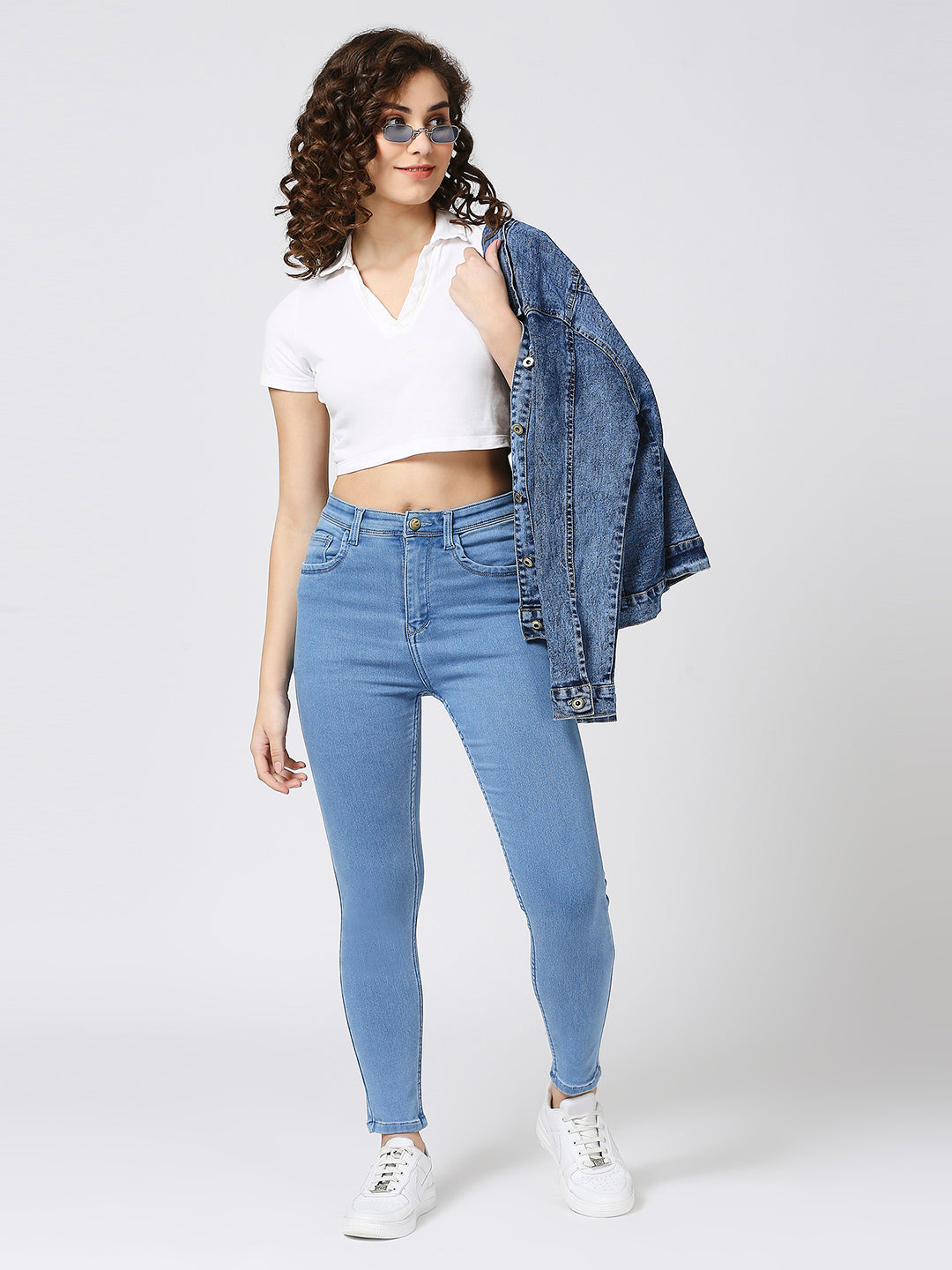 Cefalu®️ Light Blue High Waist Skinny Fit Jeans For Women