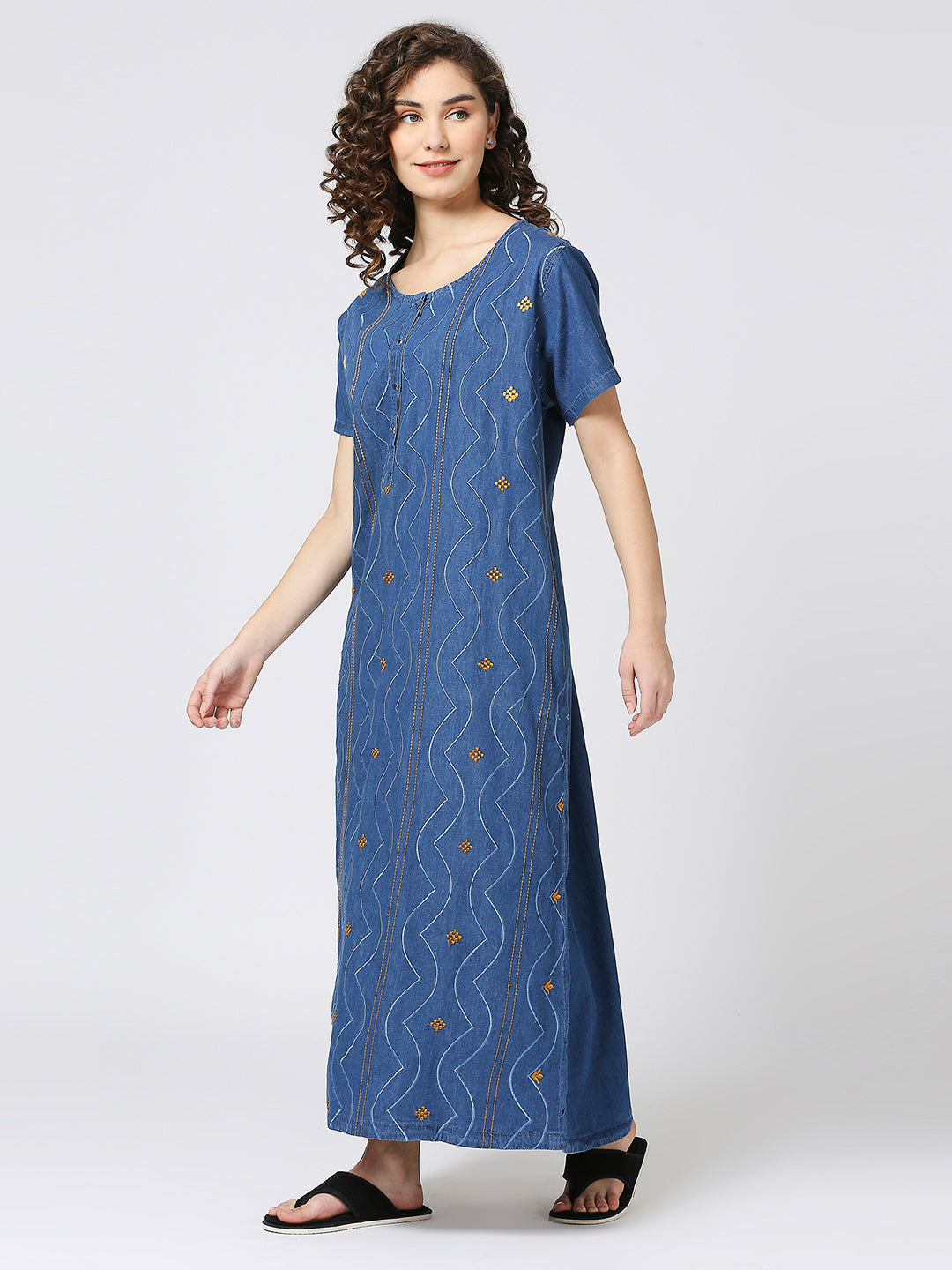 Cefalu®️ Women Blue Denim Gown