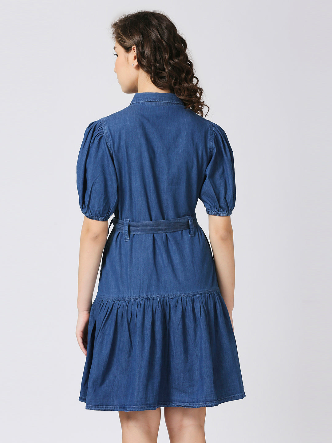 Cefalu®️ women denim flared dress with balloon sleeves