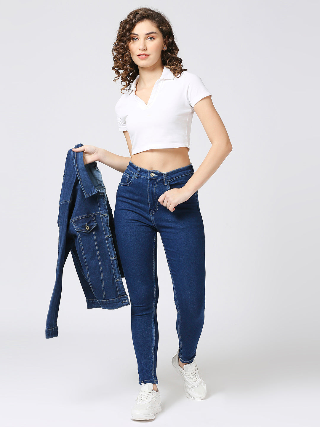 Cefalu High Waisted Mid Blue Stretchable Skinny Fit Jeans For Women