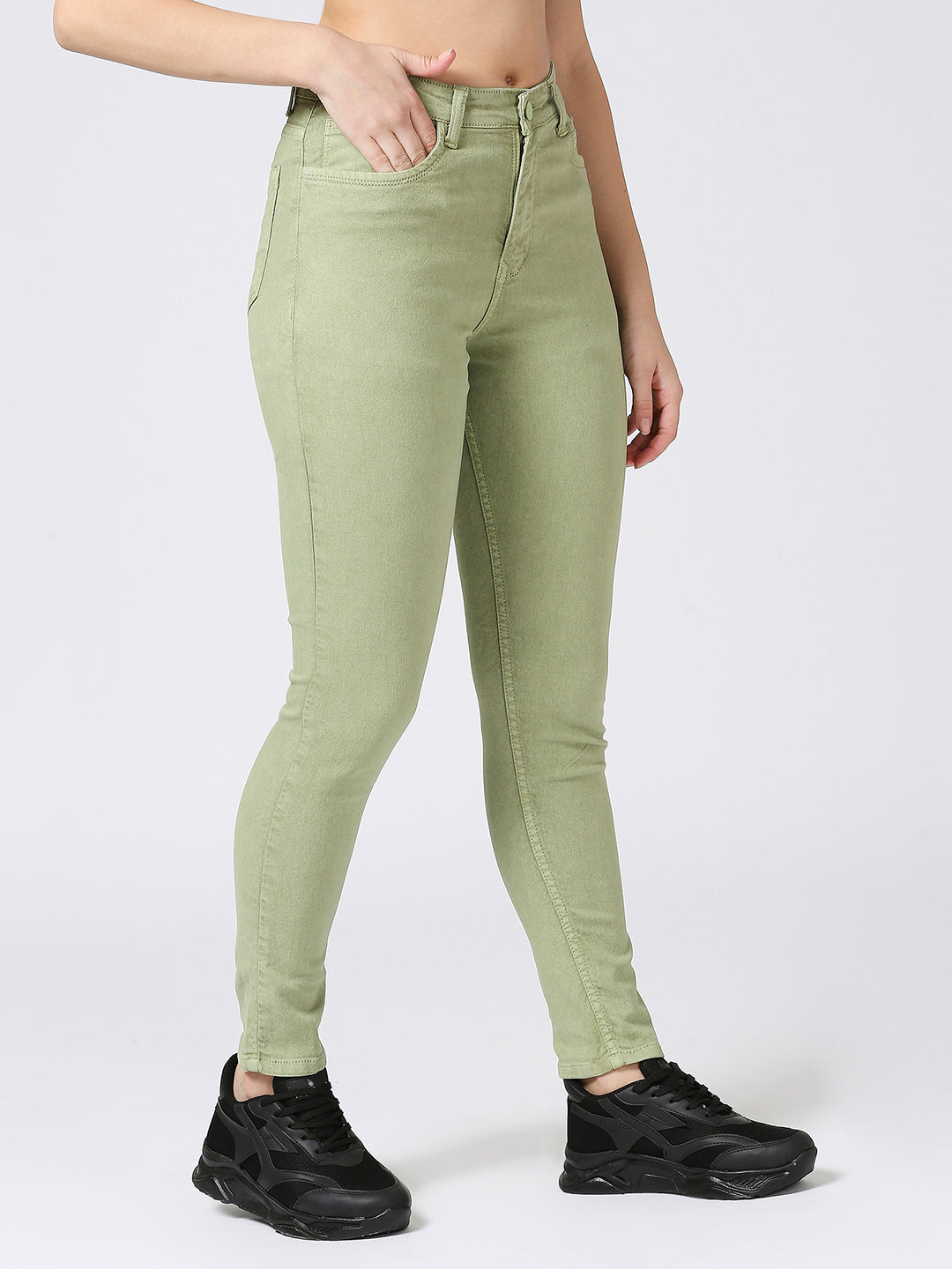 Cefalu Women's Light green Slim Fit High Rise Regular Length Clean Look Denim Stretchable Jeans