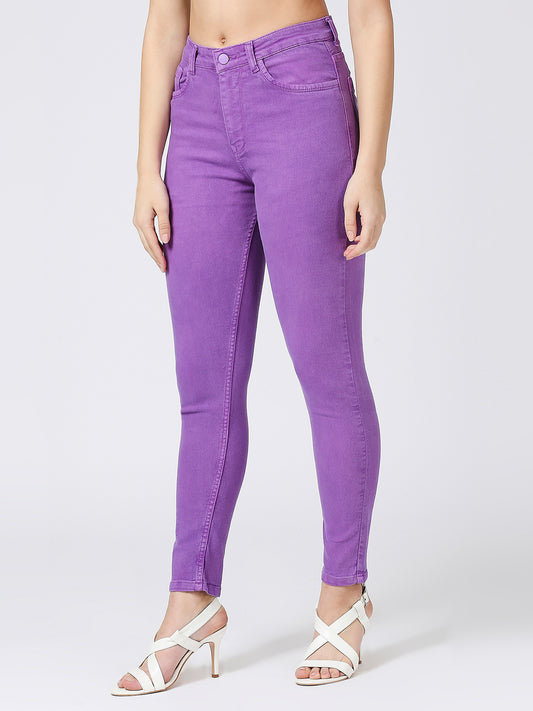 Cefalu Women's Purple Slim Fit High Rise Regular Length Clean Look Denim Stretchable Jeans