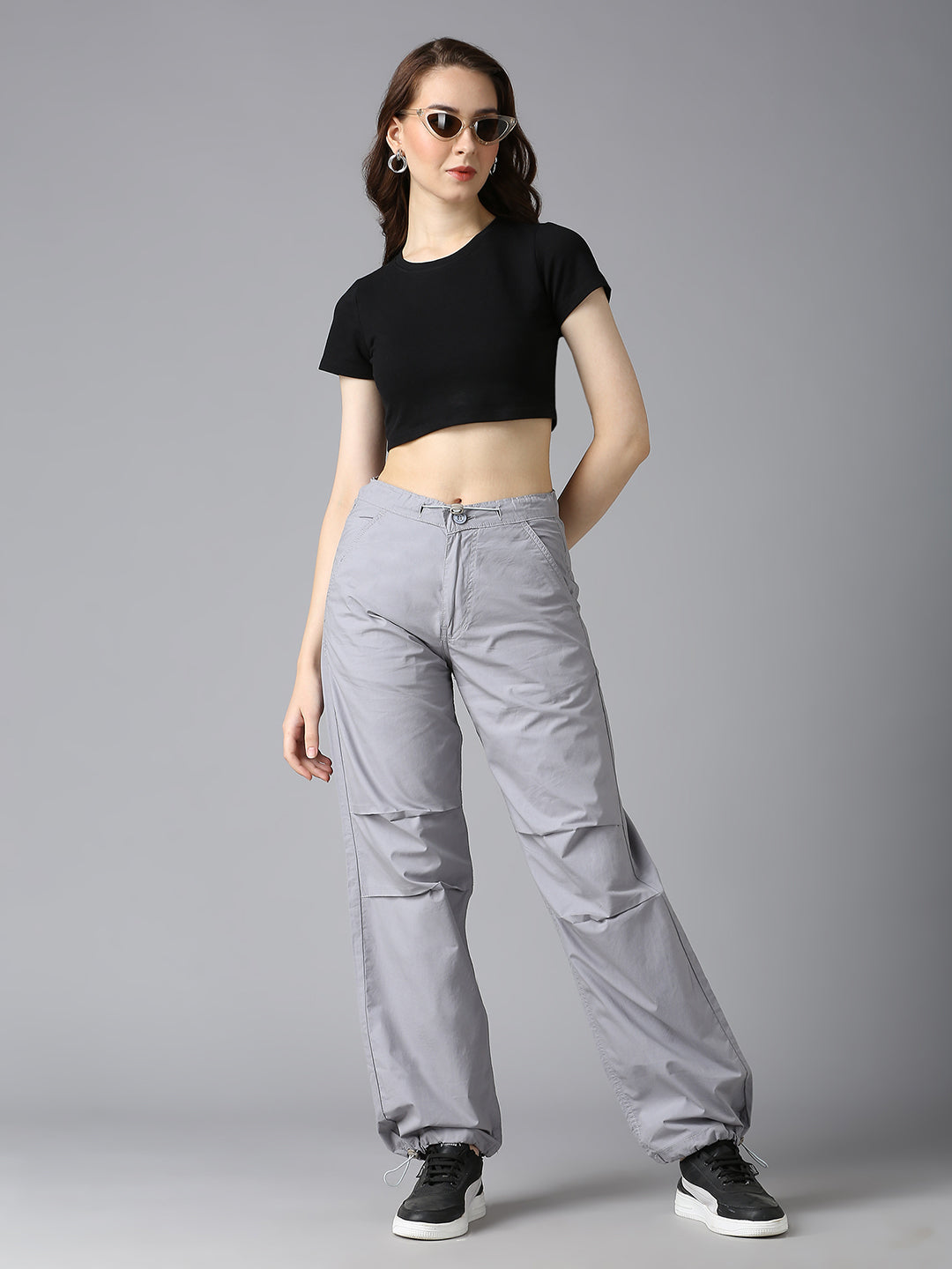 Cefalu Women Light Grey Parachute Pants