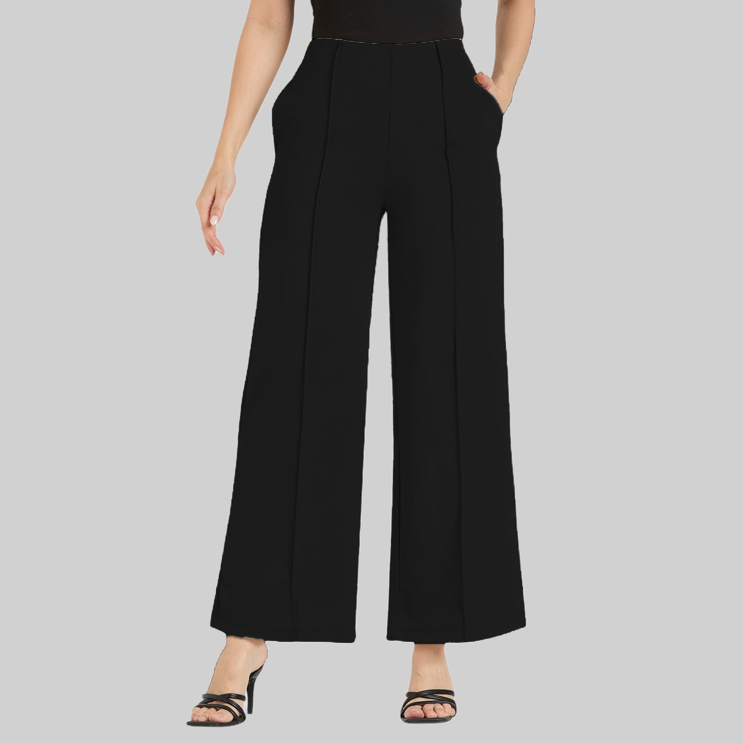 Cefalu Women Black Wide Leg Trousers
