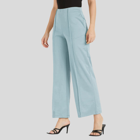 Cefalu Women Sky Blue Wide Leg Trousers