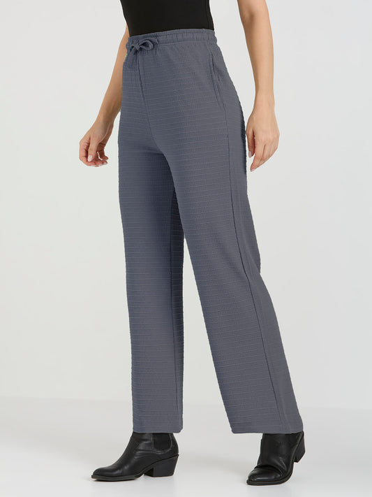 Cefalu Women Dark Grey Straight Fit Trouser