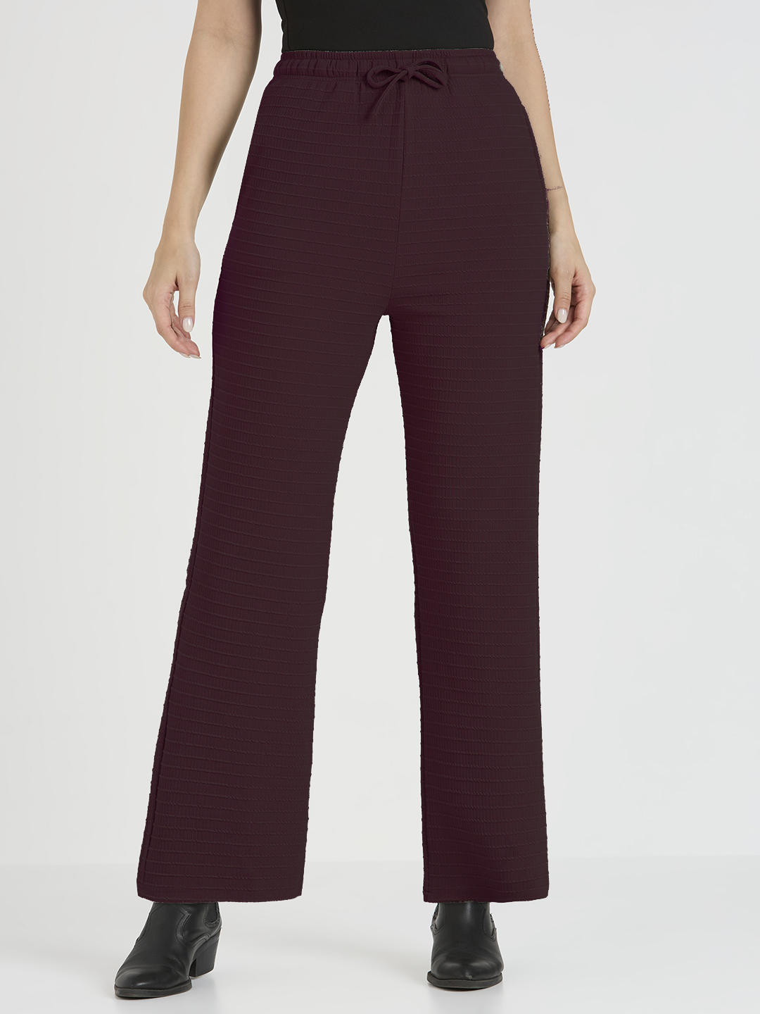 Cefalu Women Maroon Straight Fit Trouser