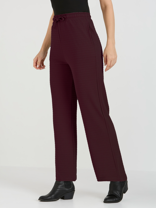 Cefalu Women Maroon Straight Fit Trouser