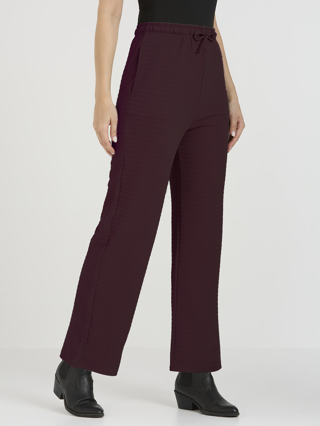 Cefalu Women Maroon Straight Fit Trouser