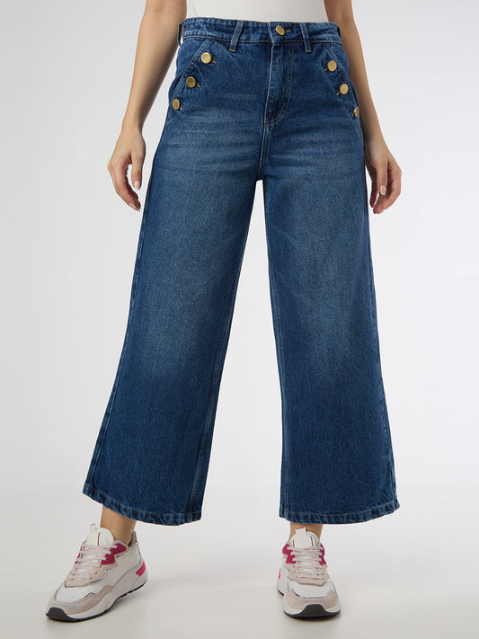 High-Waist Wide-Leg Jeans with Statement Side Buttons