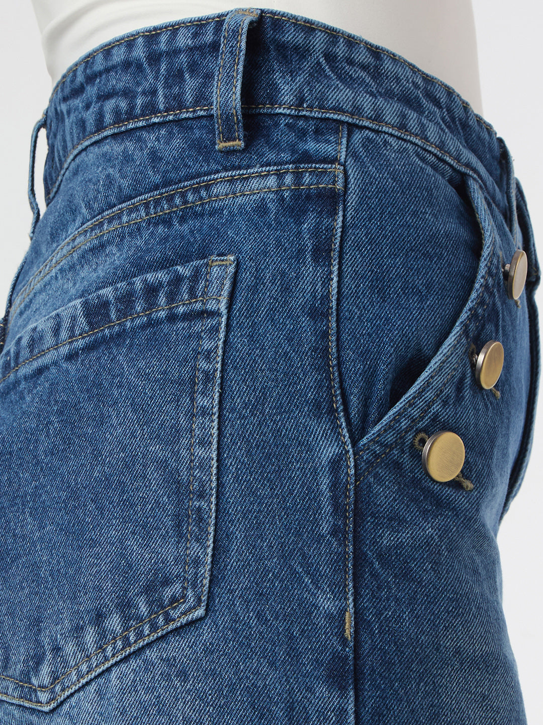 High-Waist Wide-Leg Jeans with Statement Side Buttons
