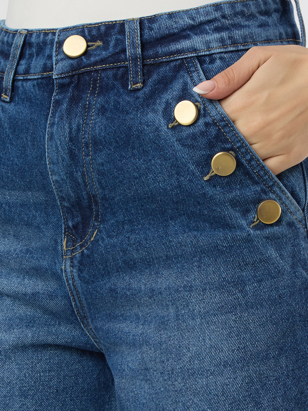 High-Waist Wide-Leg Jeans with Statement Side Buttons