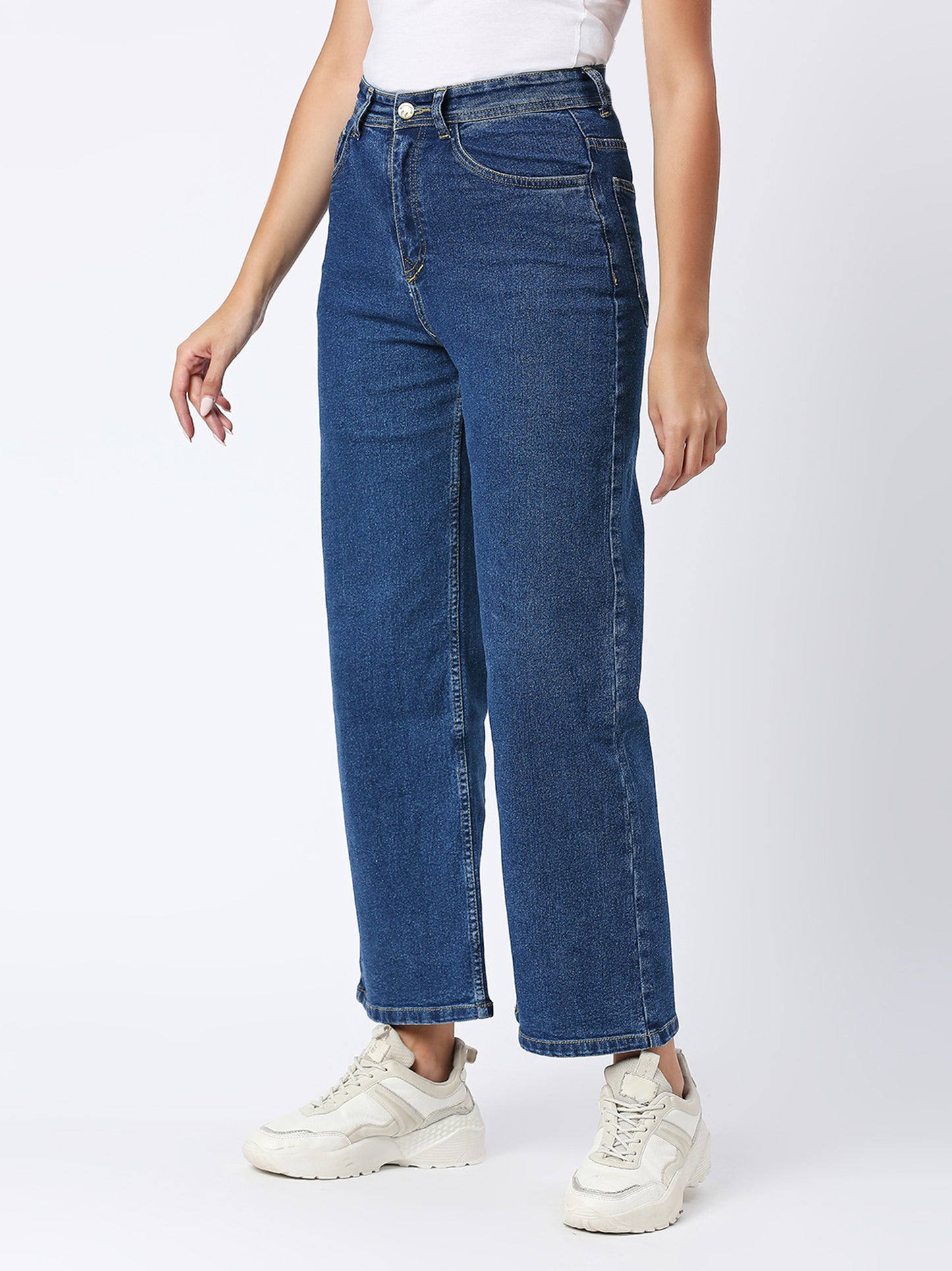 Cefalu®️ High Rise Mid Blue Wide Leg Jeans For Women/ Women's Boyfriend Baggy Jeans High Waist Wide Leg Straight Denim Pants with Pockets