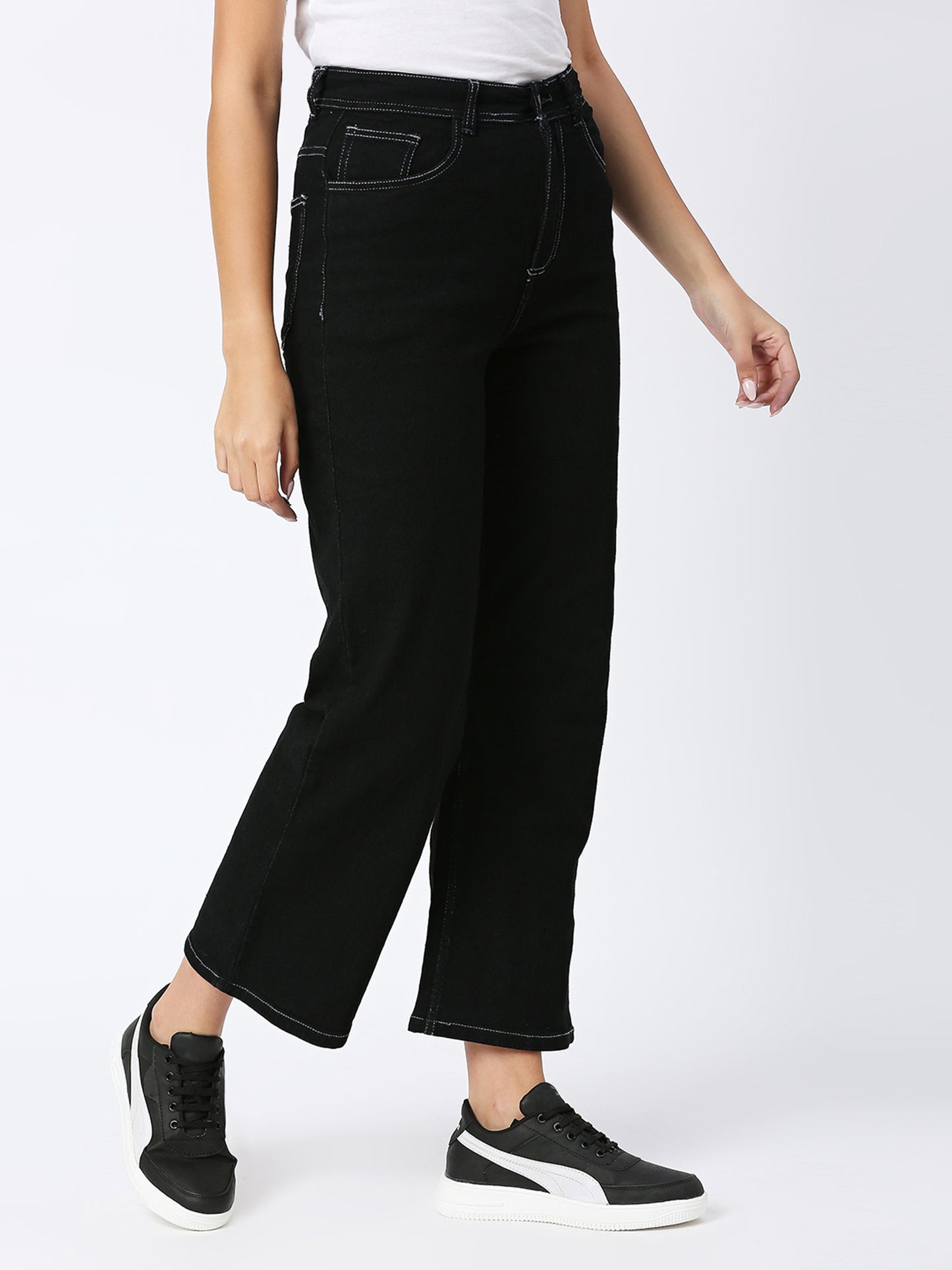 Cefalu®️ High Rise Black Wide Leg Jeans For Women/ Women's Boyfriend Baggy Jeans High Waist Wide Leg Straight Denim Pants with Pockets