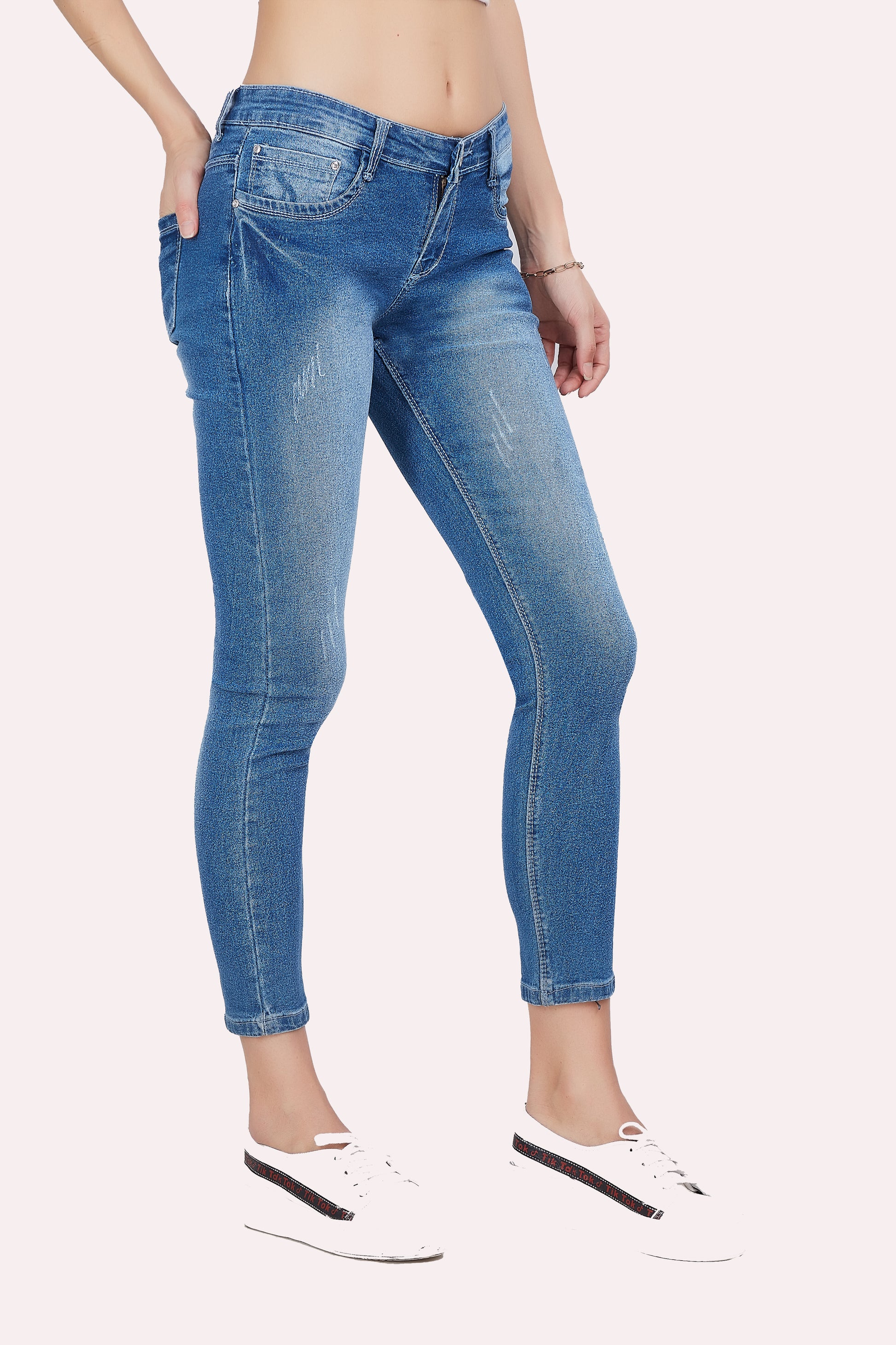 Right side view of Cefalu®️ Women’s Light Blue Slim Fit Jeans, showcasing the comfortable fit and light wash.