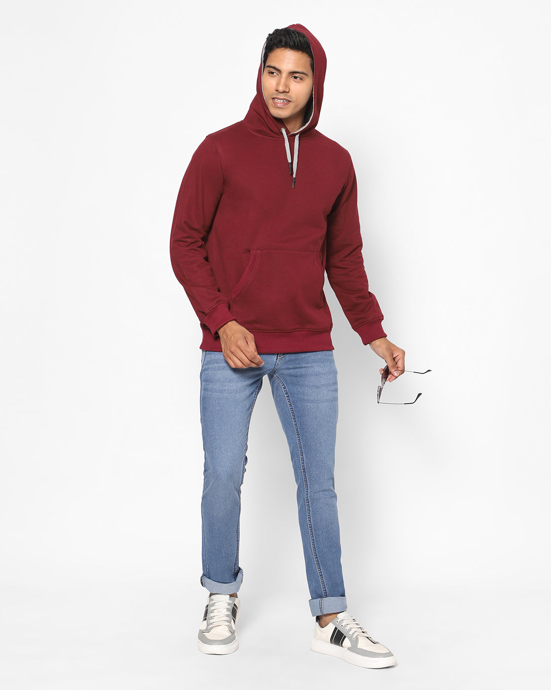 True Colors of India®️ (TCI) Men Burgundy Stretchable Cotton Hoodies