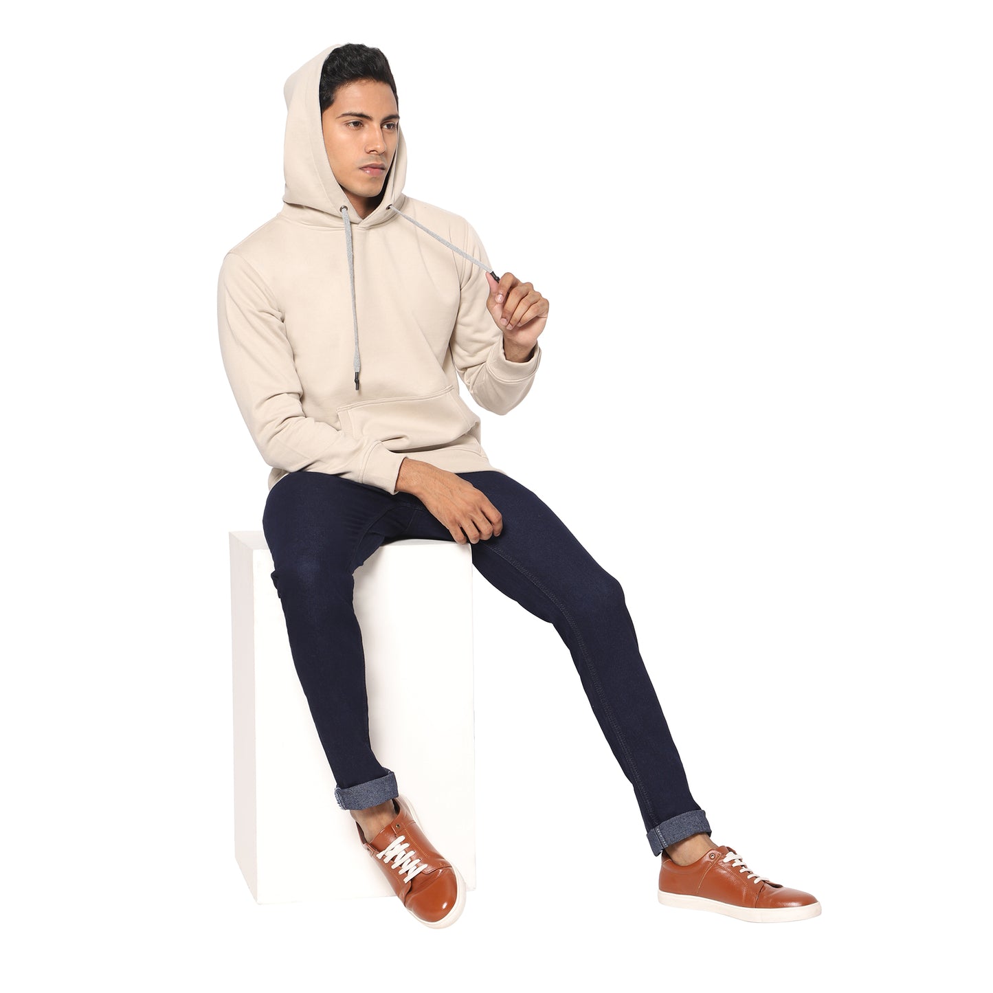 True Colors of India®️ (TCI) Men Stretchable Dark Cream Cotton Hoodies