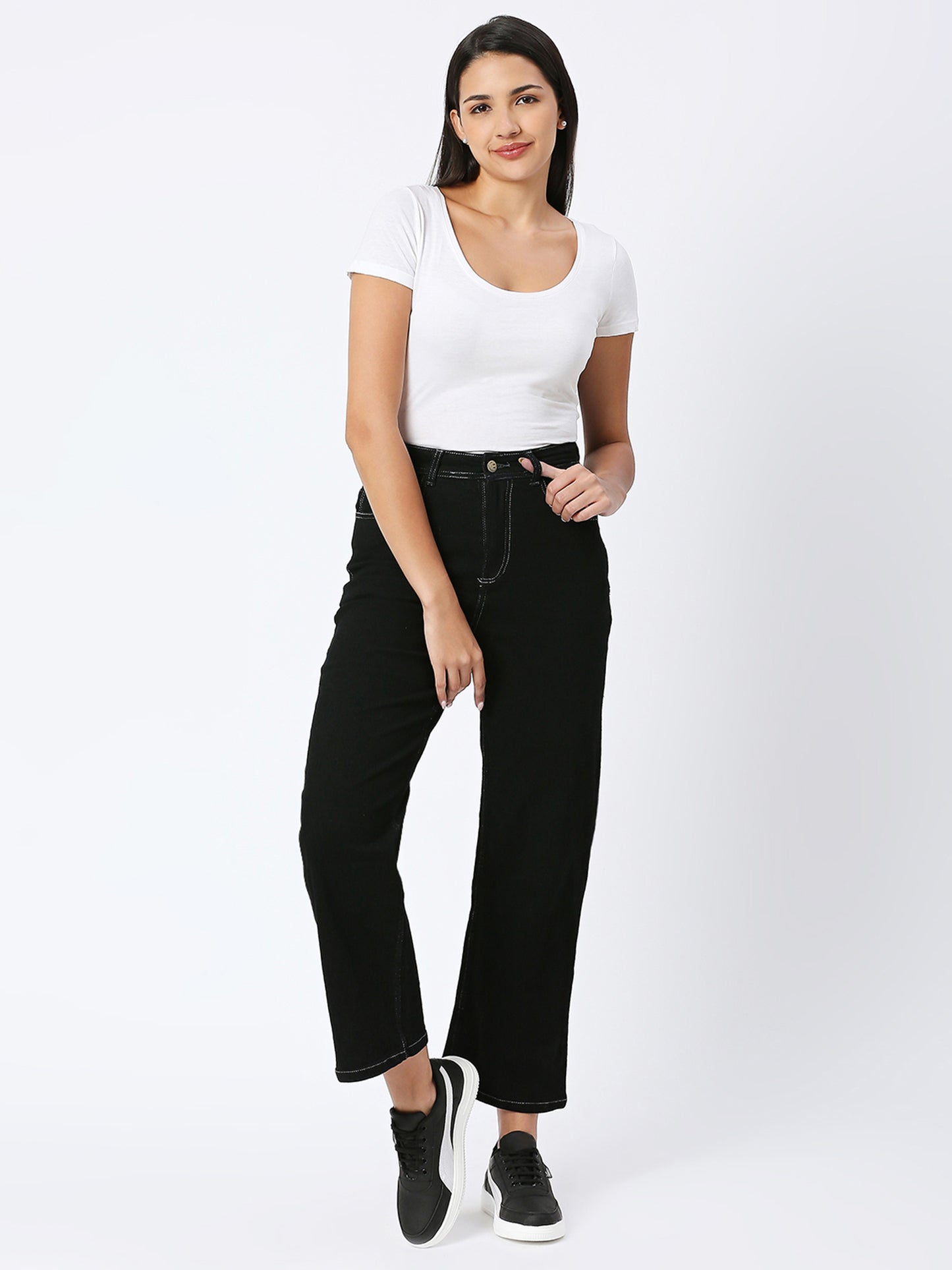 Cefalu®️ High Rise Black Wide Leg Jeans For Women/ Women's Boyfriend Baggy Jeans High Waist Wide Leg Straight Denim Pants with Pockets