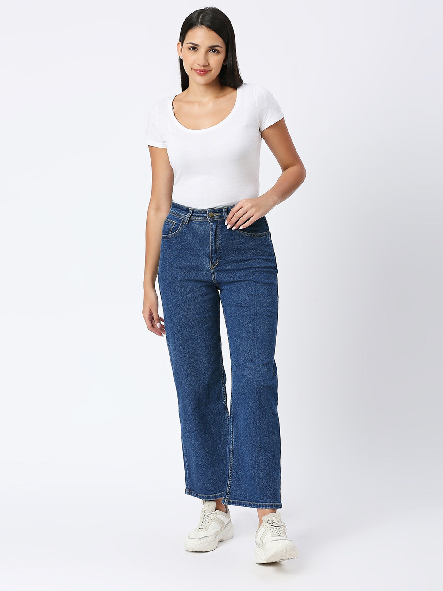 Cefalu®️ High Rise Mid Blue Wide Leg Jeans For Women/ Women's Boyfriend Baggy Jeans High Waist Wide Leg Straight Denim Pants with Pockets