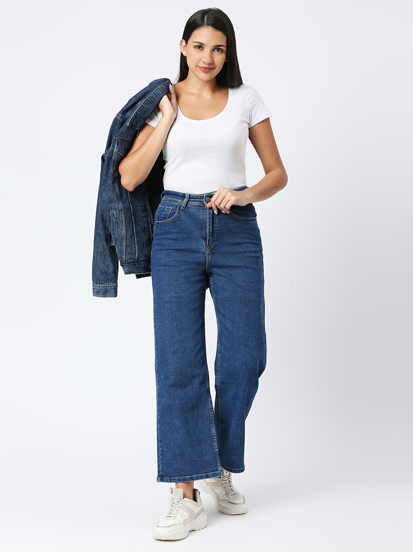 Cefalu®️ High Rise Mid Blue Wide Leg Jeans For Women/ Women's Boyfriend Baggy Jeans High Waist Wide Leg Straight Denim Pants with Pockets