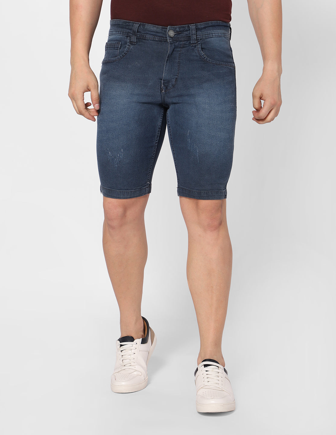 Front view of TCI Men's Greyish Blue Denim Shorts, showcasing the stylish greyish blue wash and regular fit.