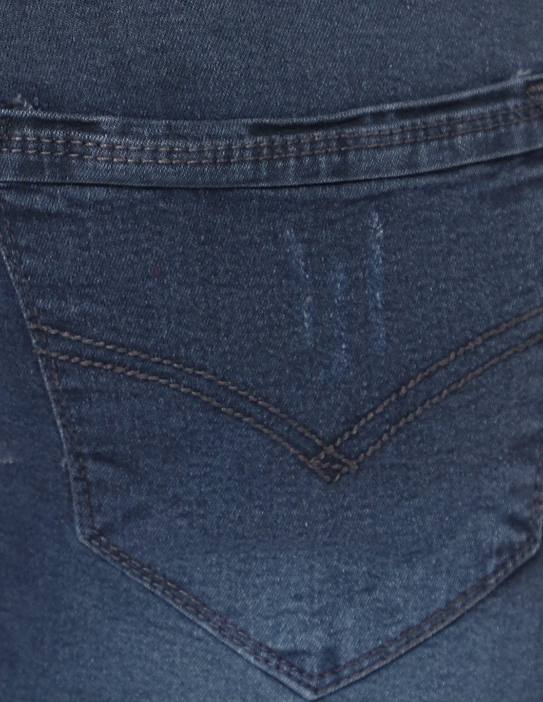 Close-up of the five pockets and zip fly with button closure on TCI Men's Greyish Blue Denim Shorts, highlighting the functional design.