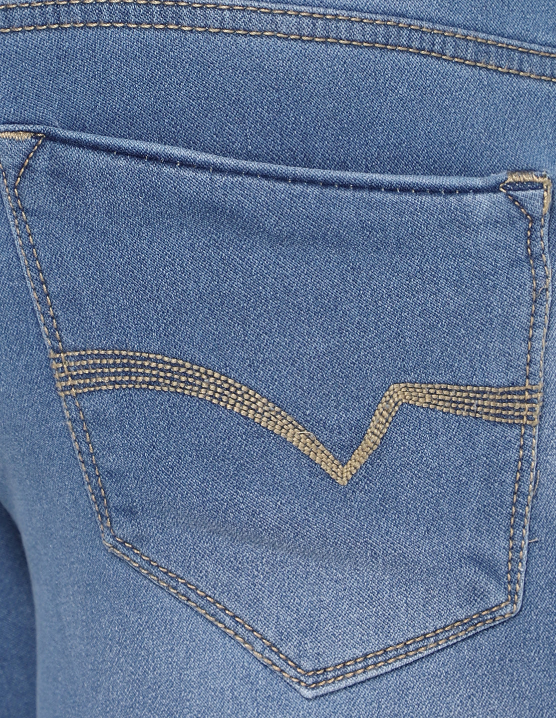 Close-Up of Stretchable Denim Cotton Fabric of TCI Light Blue Jeans for Men