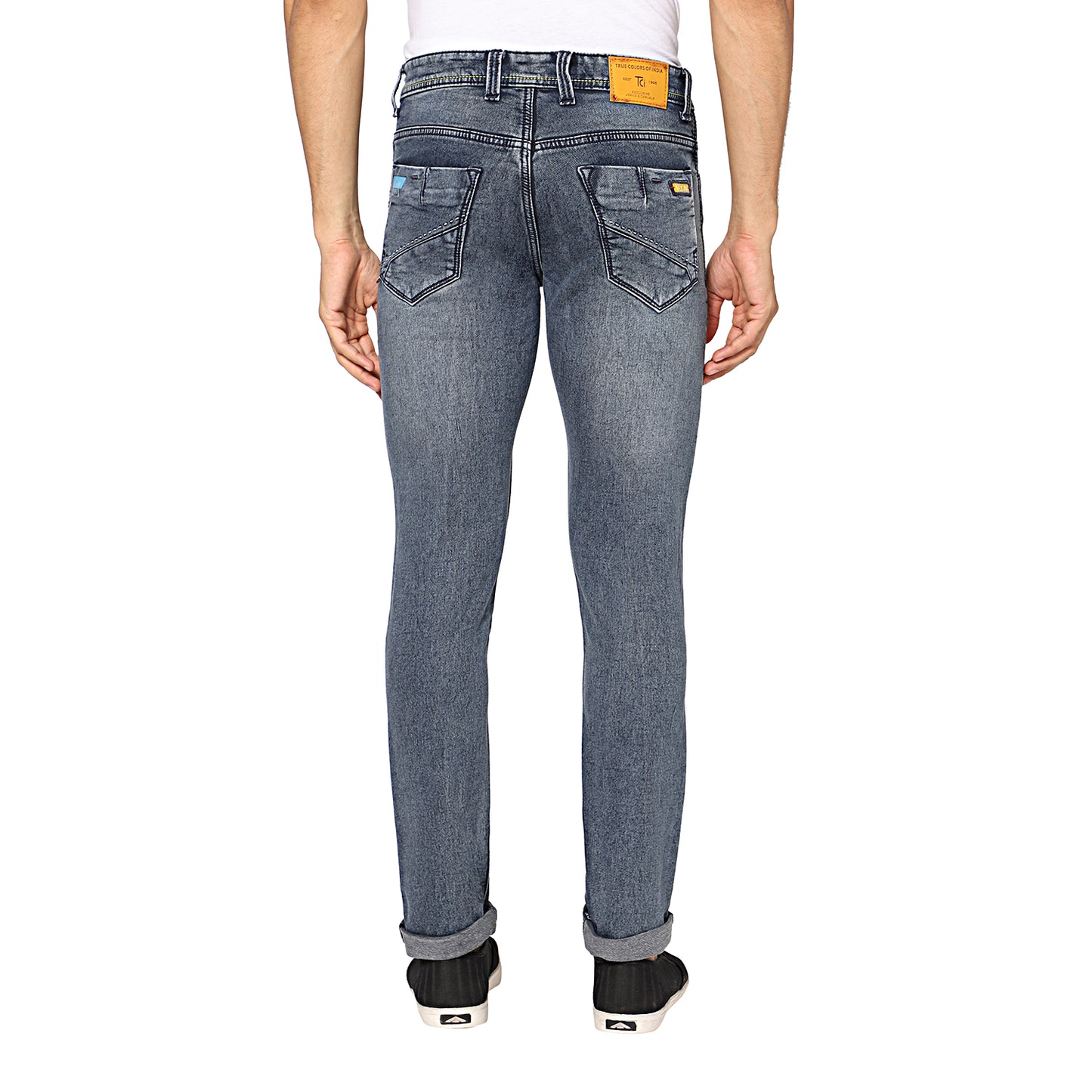 "Men's Denim Blue Jeans by TCI - Back View Showing Pockets"