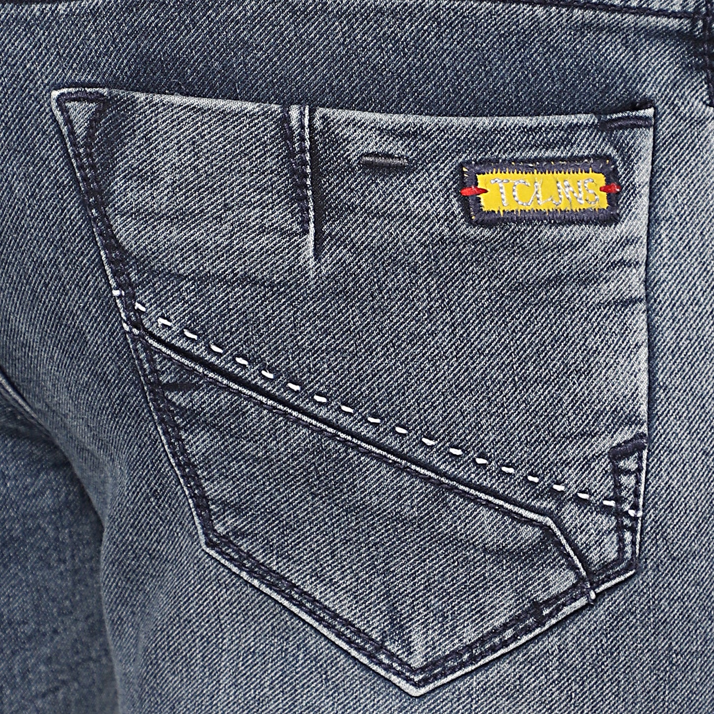 "Detail of Front and Back Pockets on TCI Men's Denim Blue Jeans"