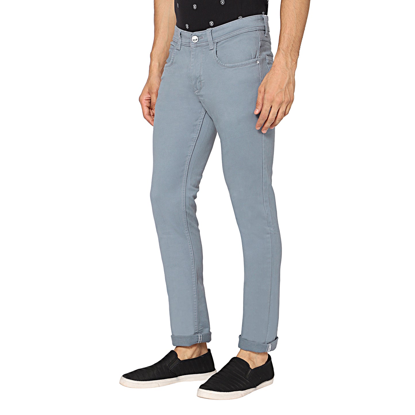 "Side View of TCI Men's Dove Blue Regular Fit Jeans - Ideal for Casual and Office Wear"