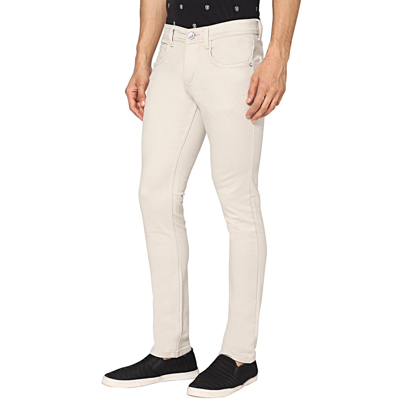 Side View of TCI Men's Ouster Cream Regular Fit Jeans - Ideal for Casual and Office Wear