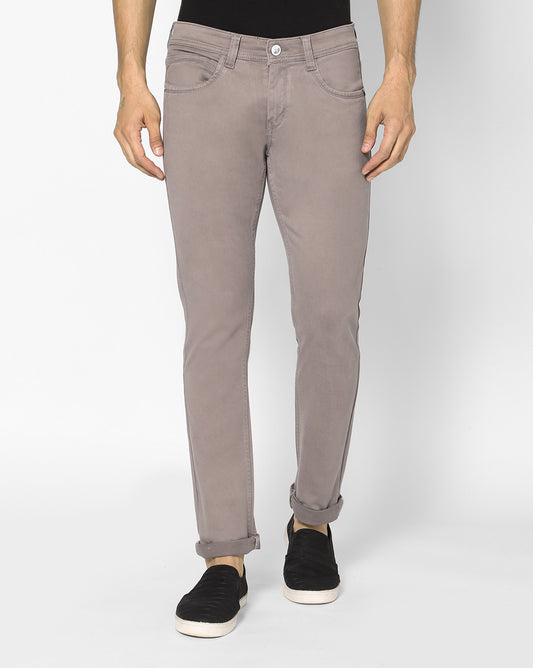 Front view of TCI Men’s Aish Grey Cotton Jeans showing regular fit and mid-rise style.