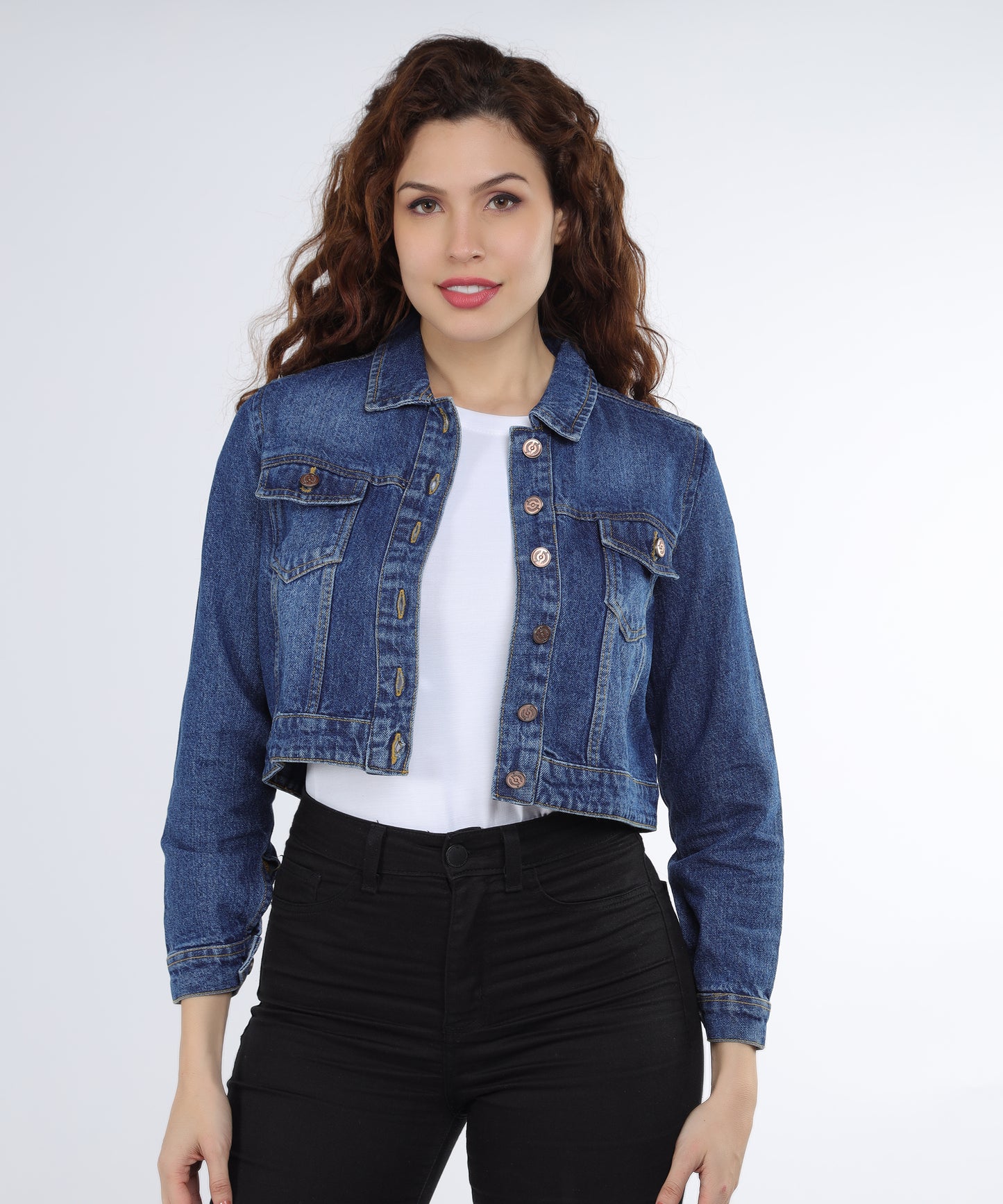 Cefalu Women’s Dark Blue Full Sleeve Denim Jacket displayed on a neutral background.