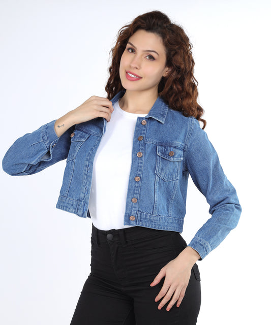 Cefalu Women’s Light Blue Full Sleeve Denim Jacket displayed on a neutral background.