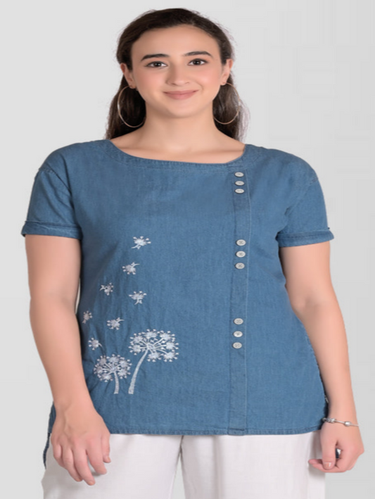 Cefalu®️ Women Denim Embroidery Top