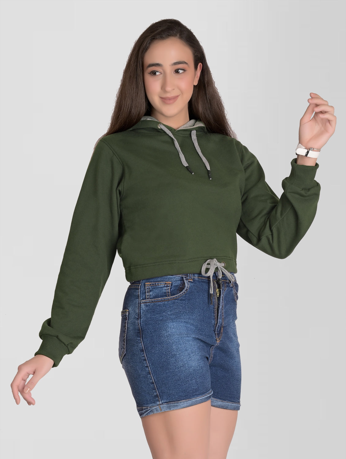 Cefalu®️ Women Dark green Cotton hoodie