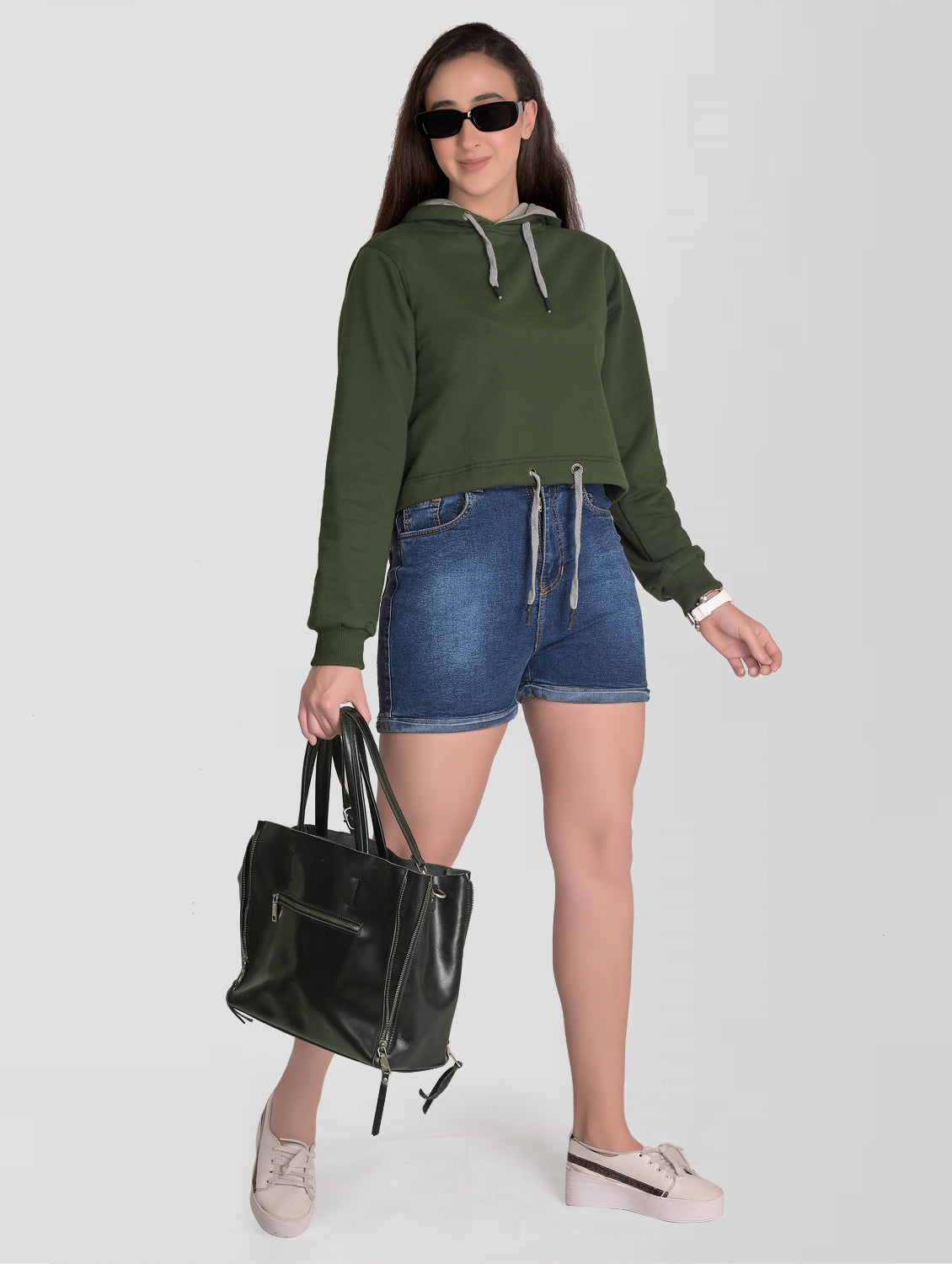 Cefalu®️ Women Dark green Cotton hoodie