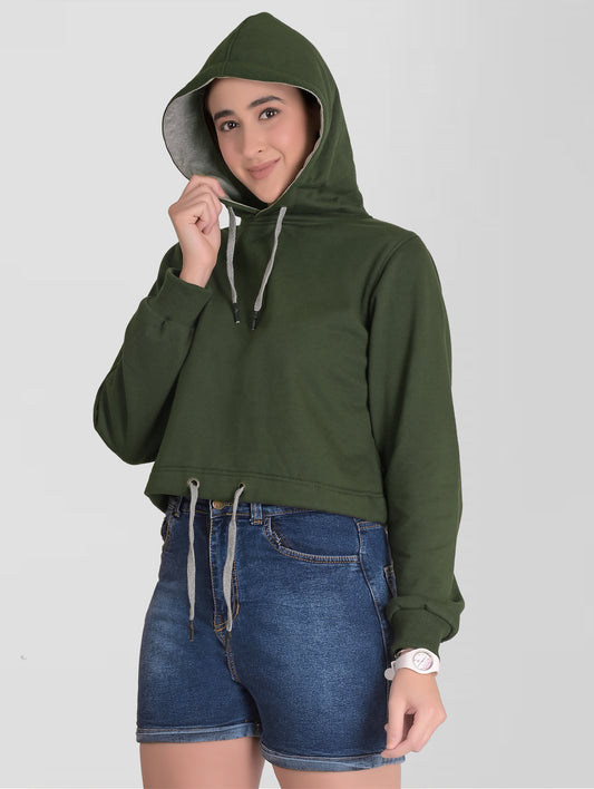 Cefalu®️ Women Dark green Cotton hoodie