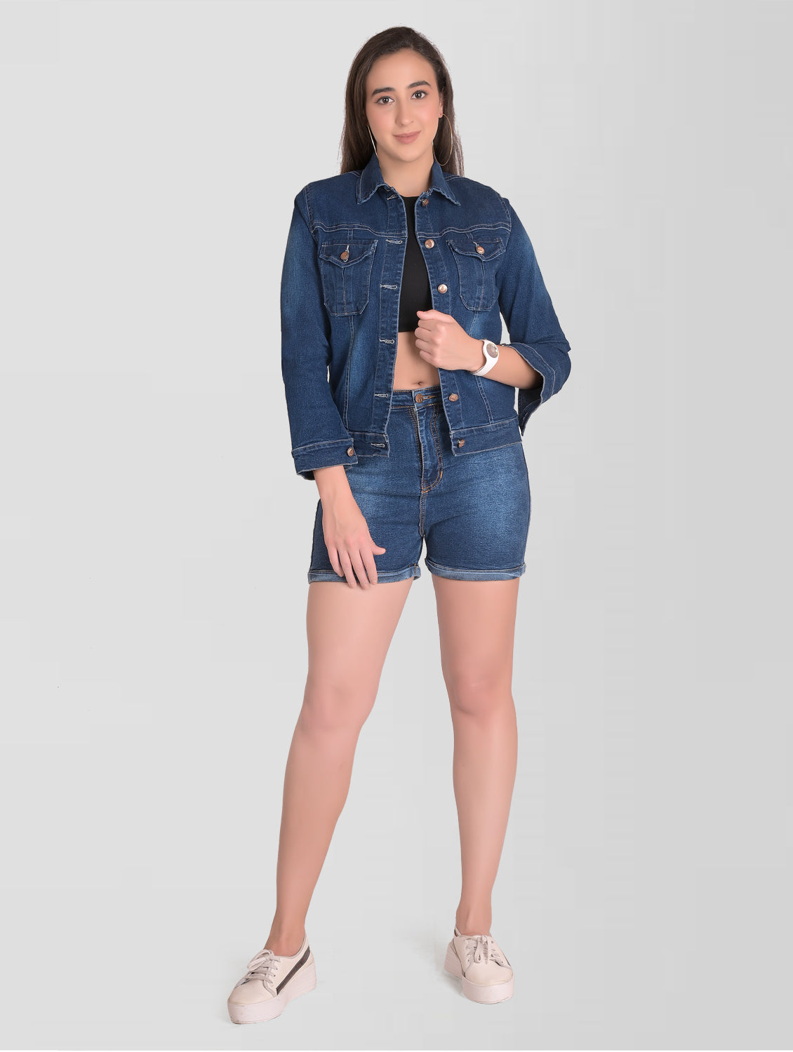 Women Denim Blue Full Sleeve Cotton Jacket