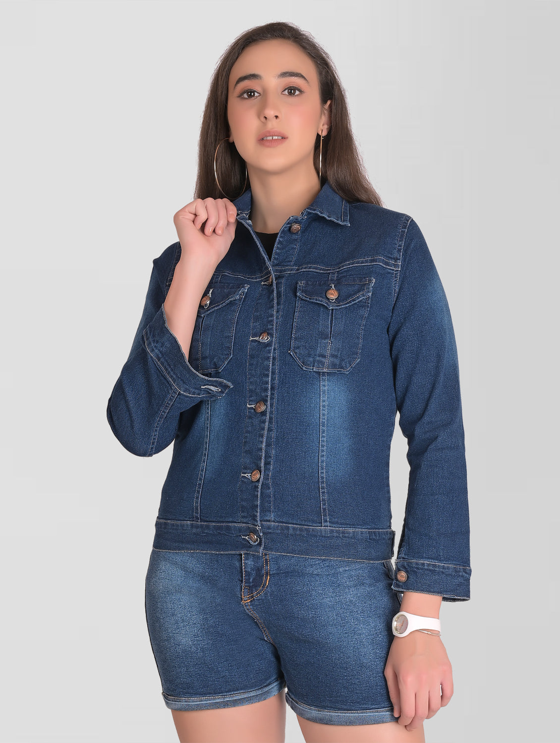 Women Denim Blue Full Sleeve Cotton Jacket