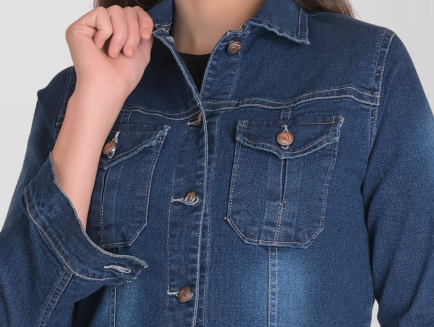 Women Denim Blue Full Sleeve Cotton Jacket